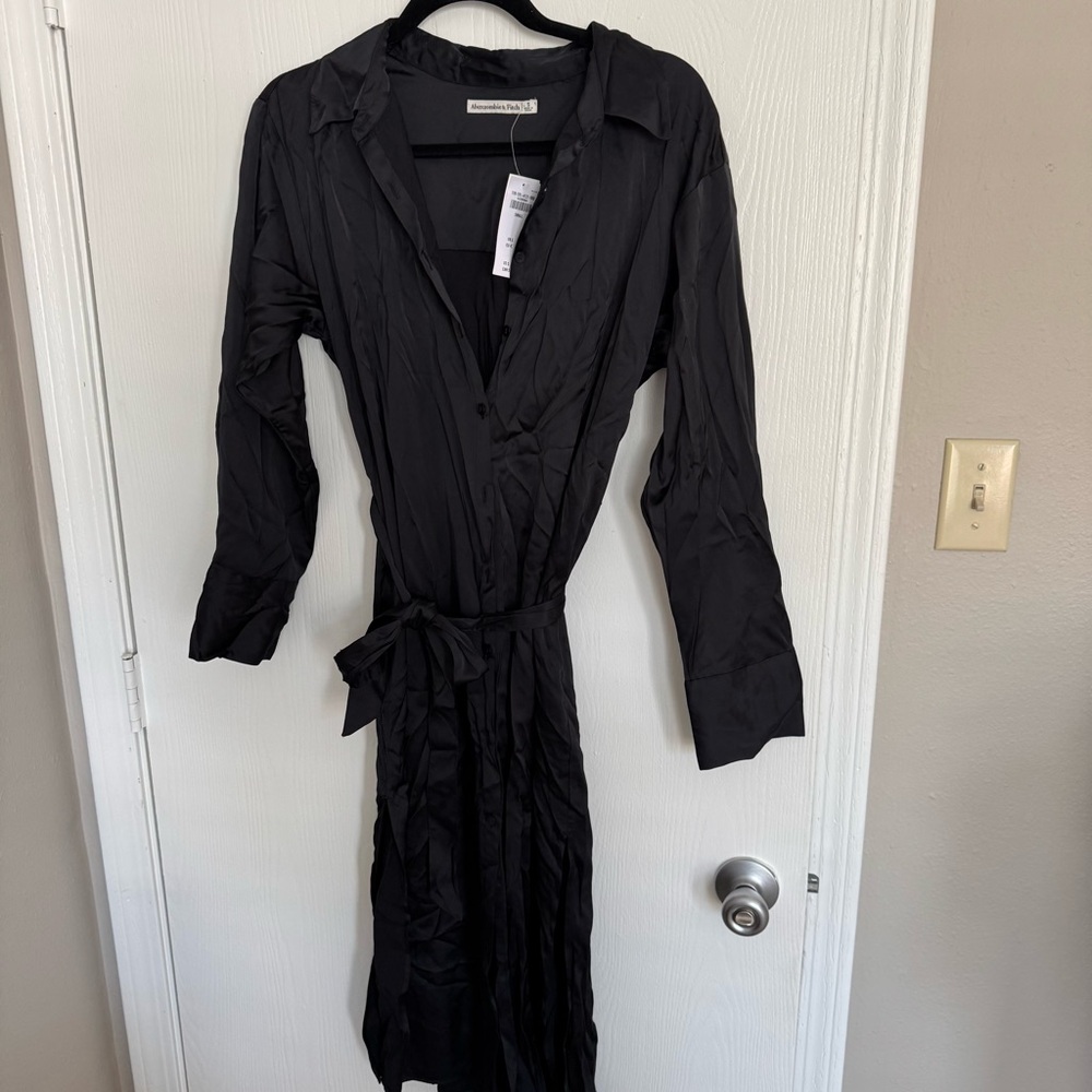 Abercrombie & Fitch Black Long Sleeve Wrap Dress with Tie Waist